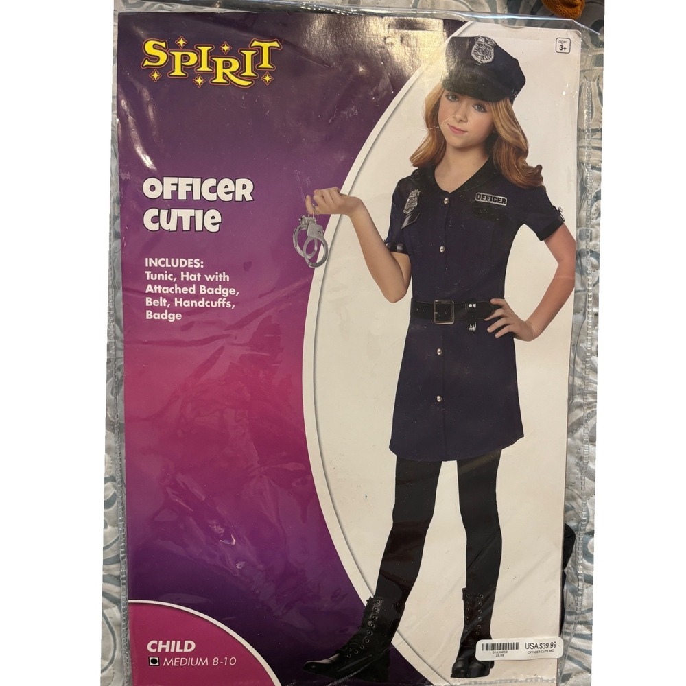 Spirit Halloween Officer Cutie Police Costume Girls Medium 8-10 Navy Blue 5 Pc